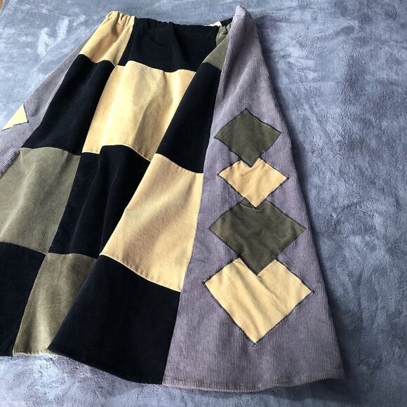 Women's Patchwork Maxi Skirt Heavy Corduroy Hippie Festival Size XL Brown Tan - Picture 3 of 8